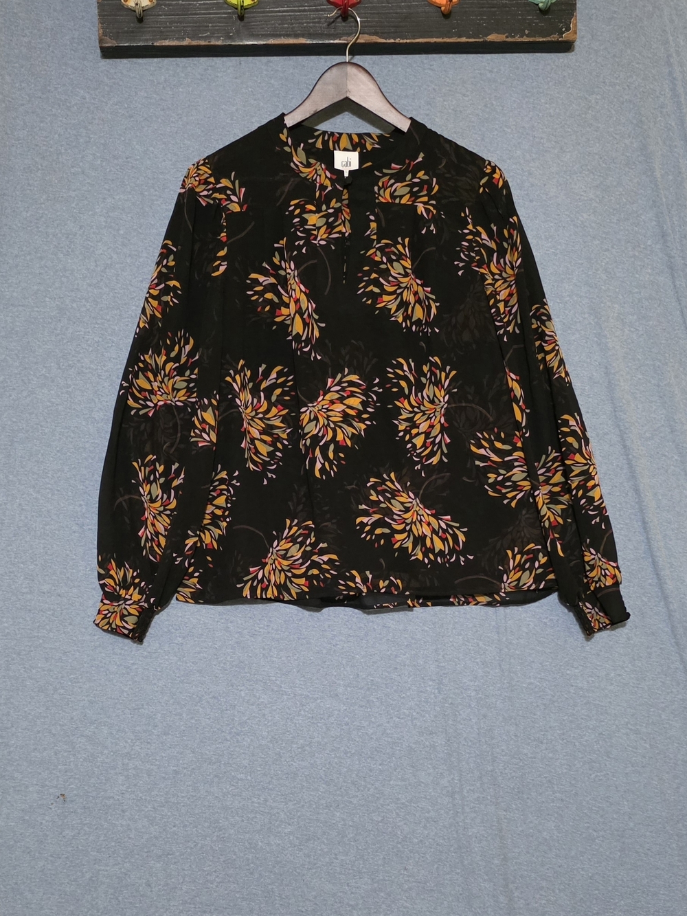 CAbi Black Fiesta Print Long Sleeve Blouse